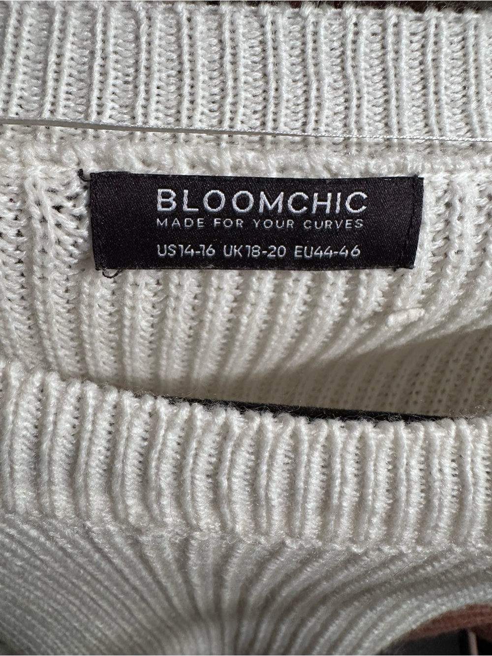 BloomChic Peachy/Pink, White & Black Striped Colorblock Crew Sweater - Picture 2 of 4